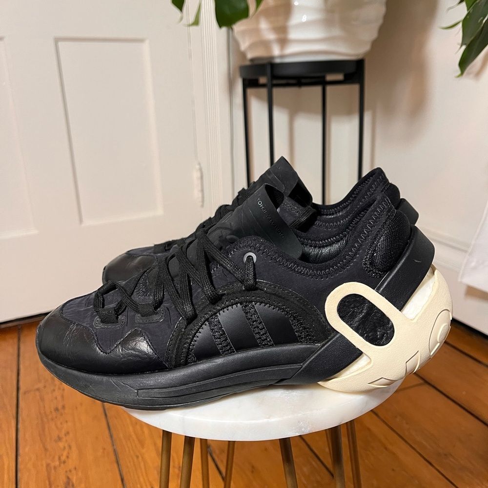 Y-3 Adidas Yohji Yamamoto Black Leather Sculptural Sneakers EU 38